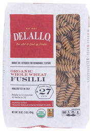 Organic Whole-Wheat Fusilli, also known as spirals, is a popular œspindle pasta shape. Born in Southern Italy, Fusilli were made by skilled pasta makers by rapidly twirling spaghetti around a rod. These spring-like curves are incredible sauce catchers and known for standing up to hearty meat sauces, like the beloved Bolognese.