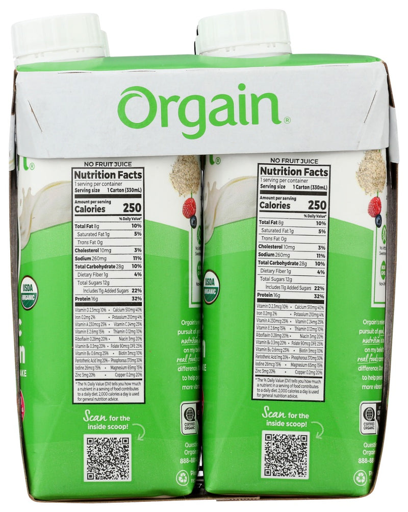 ORGAIN: Organic Nutritional Shake Sweet Vanilla Bean 4 count, 44 oz
