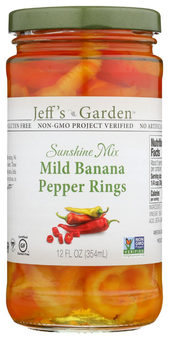 Sourced from local family farms in Northern California and harvested July through September, Jeff's Naturals Sunshine Mix Mild Banana Pepper Rings are left on the vine just a little bit longer to reach peak ripeness, color and flavor. The gorgeous, colorful mix and mild pickled flavor brighten up pizzas, sandwiches, salads and a wide variety of recipes.