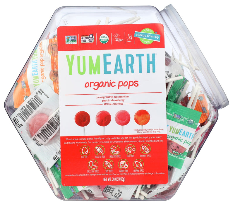 YUMMY EARTH: Organic Lollipops Counter Top Bin Assorted, 30 oz
