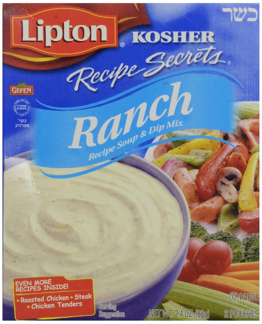 Enhance your favorite dip or salad with Lipton Recipe Secrets Kosher Ranch Soup Mix. With onion, garlic, and other spices, this Lipton Kosher soup mix makes an ideal Ranch salad dressing or dip for vegetables, chips, and other dippers. Each package contains six servings.