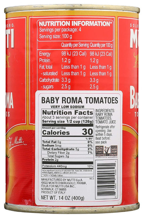 MUTTI: Baby Roma Tomatoes, 14 oz