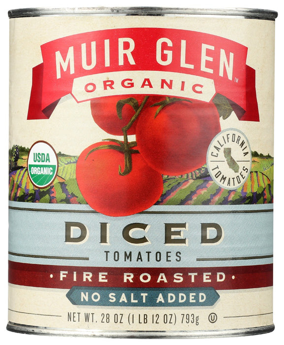 MUIR GLEN: Fire Roasted Diced Tomatoes No Salt Added, 28 oz