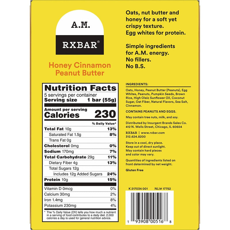 RXBAR: Bar Honey Cinnamon Peanut Butter 5 Bars, 9.7 OZ