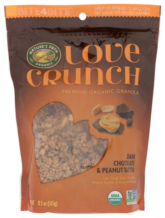 You'll love this delicious combination of crunchy granola clusters, creamy peanut butter, and decadent dark chocolate chunks. Organic and non-GMO, it's an indulgence you can feel good about! Love Crunch products are made with passion and purpose to help the world eat, act, and live out of love. When you purchase a product, we donate the equivalent in cash and organic food to food banks, through our Bite4Bite program.