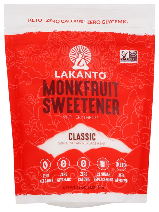 White sugar substitute that's perfect for cookies, coffee, desserts, and other sweet, sugar-free treats. It tastes, bakes, and cooks like sugar. Great sugar alternative. Made with only monk fruit sweetener and erythritol.