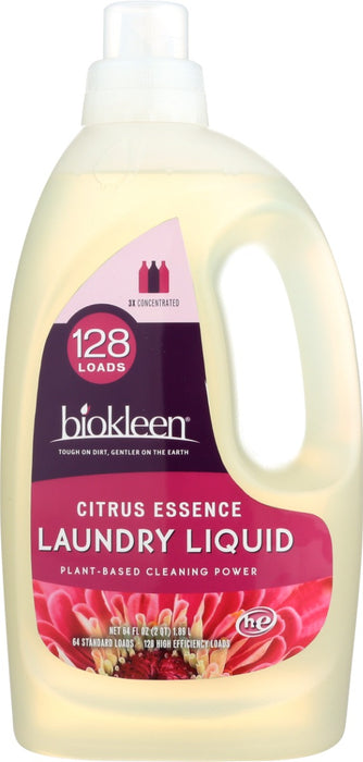 Our Citrus Laundry Liquid detergent uses powerful plant-derived cleaning agents to breakup stains and eliminate odors, leaving clothes clean, fresh and smelling great. It never leaves behind residue or harsh scents and leaves a natural citrus essence. Our Citrus laundry liquid is Safer Choice Certified and uses zero artificial fragrances or dyes. Biokleen works great in HE and Standard washers.