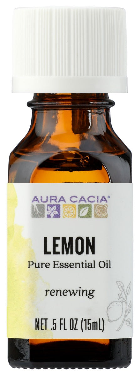 Lemon (Citrus limon) essential oil has a bright, fresh aroma and a wide variety of applications, making it a well-known essential oil powerhouse. Aura Cacia Lemon Essential Oil comes from the United States. Like other citruses, lemon is one of the few essential oils expressed from the peel of the fresh fruit. The expression method uses pressure to physically squeeze the oil from plant tissue which is practical for citrus because of the unique oil-bearing structure of the rind. 