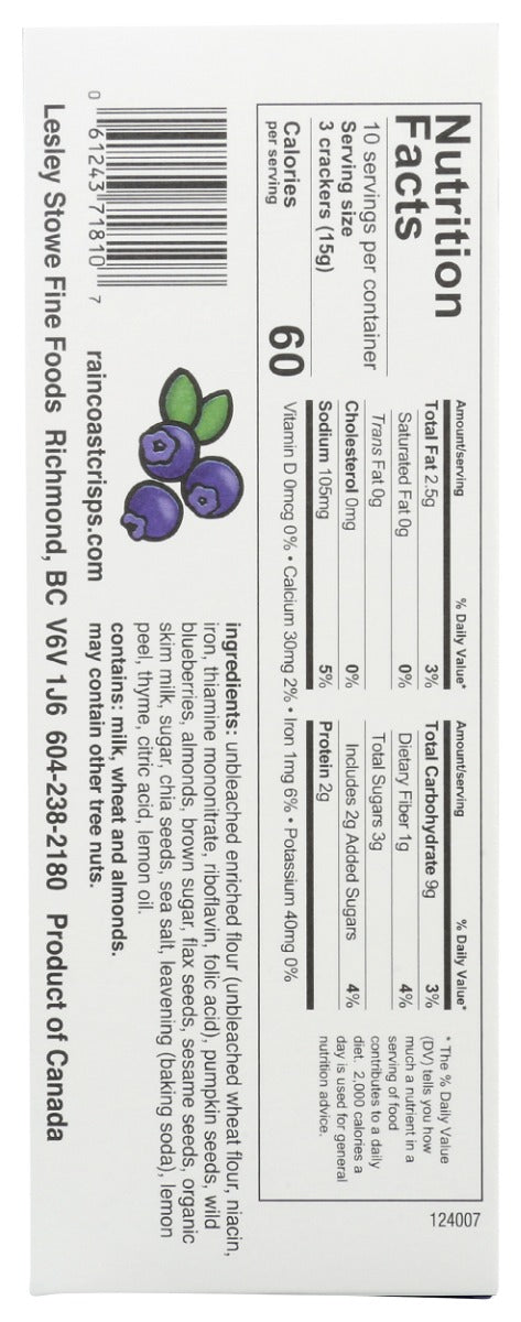 LESLEY STOWE: Wild Blueberry and Almond Crackers, 5.3 oz