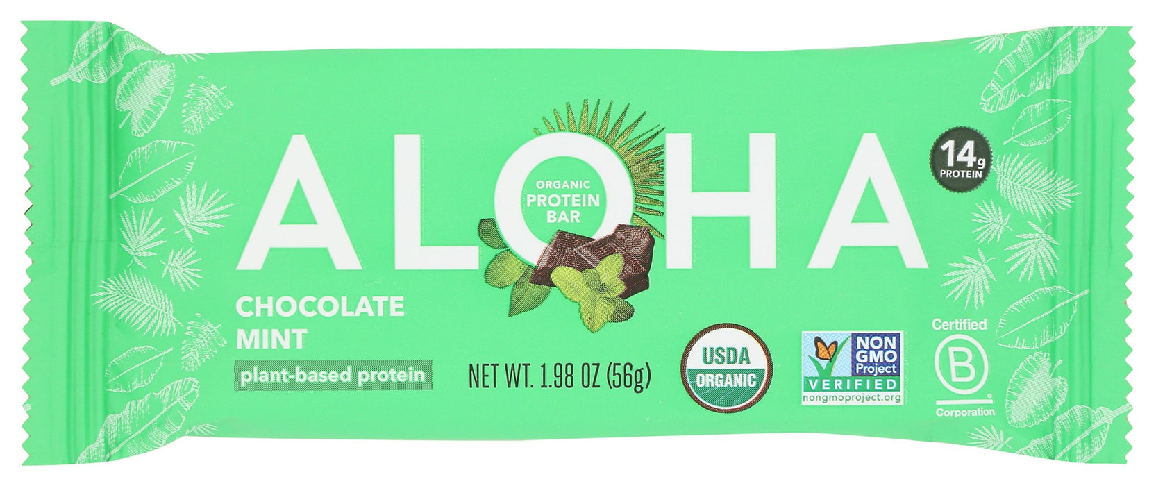 Feel refreshed and satiated with our Chocolate Mint Protein Bars featuring a velvety chocolate coating and cool mint. This plant based protein bar contains Non-GMO Project-Verified dark chocolate, cocoa powder, and cashew butter with 14g of a protein blend of brown rice and pumpkin seeds. Discover for yourself how ALOHA doesn't sacrifice taste for nutrition in our vegan protein bars. Always free from: gluten, dairy, soy, stevia, and sugar alcohol sweeteners.