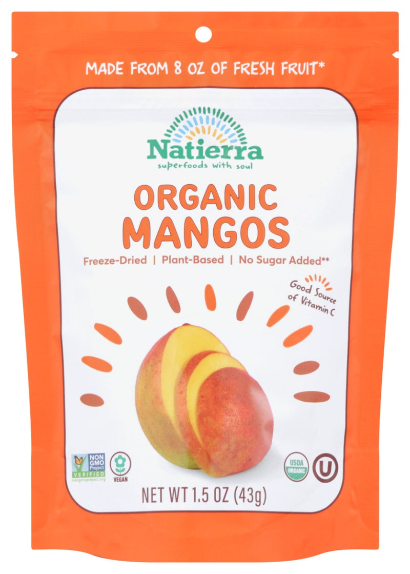 This wholesome snack starts with fresh organic mangos sourced from seasonal crops. Harvested at their peak ripeness, our mangos are sliced and freeze-dried, which removes most of their water and adds a crunch that makes them absolutely irresistible.
This on-the-go snack combines the vitamins and fiber of fresh fruit with the crunch of a chip and the sweetness of candy. There's no frying, no baking, and only the sugar provided by Mother Nature!