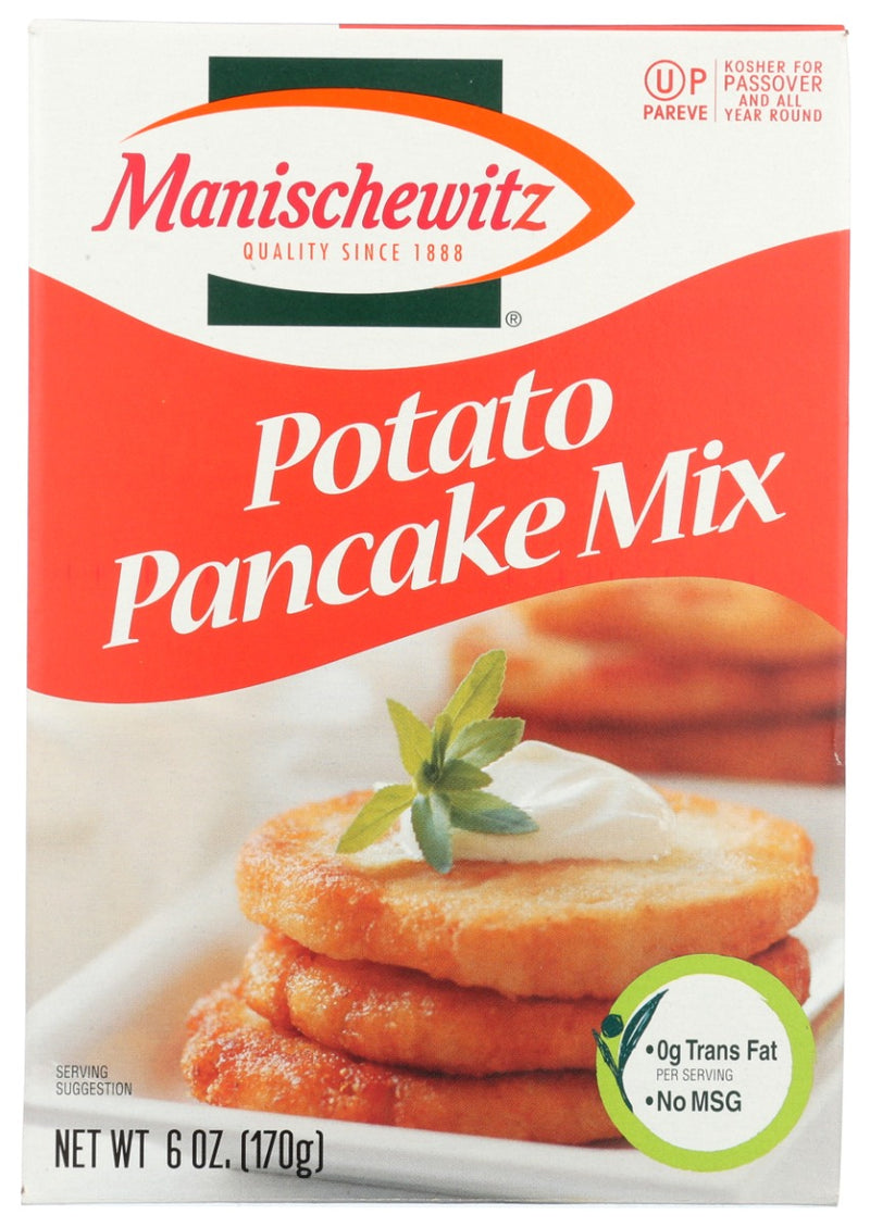 Manischewitz® Potato Pancake Mix makes a perfect plate of crisp and shining latkes that goes well wth a dollop of aour cream or apple sauce.