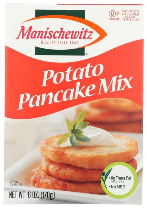 Manischewitz® Potato Pancake Mix makes a perfect plate of crisp and shining latkes that goes well wth a dollop of aour cream or apple sauce.