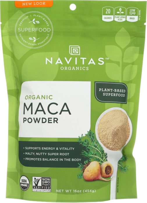 Navitas Organics Maca Powder is your superfood source for resiliency, energy and system balance. A Peruvian adaptogen with a malty, caramel flavor, it's a delicious addition to smoothies, hot cocoa, lattes, and a variety of baked goods. Gelatinized for digestabiliy.