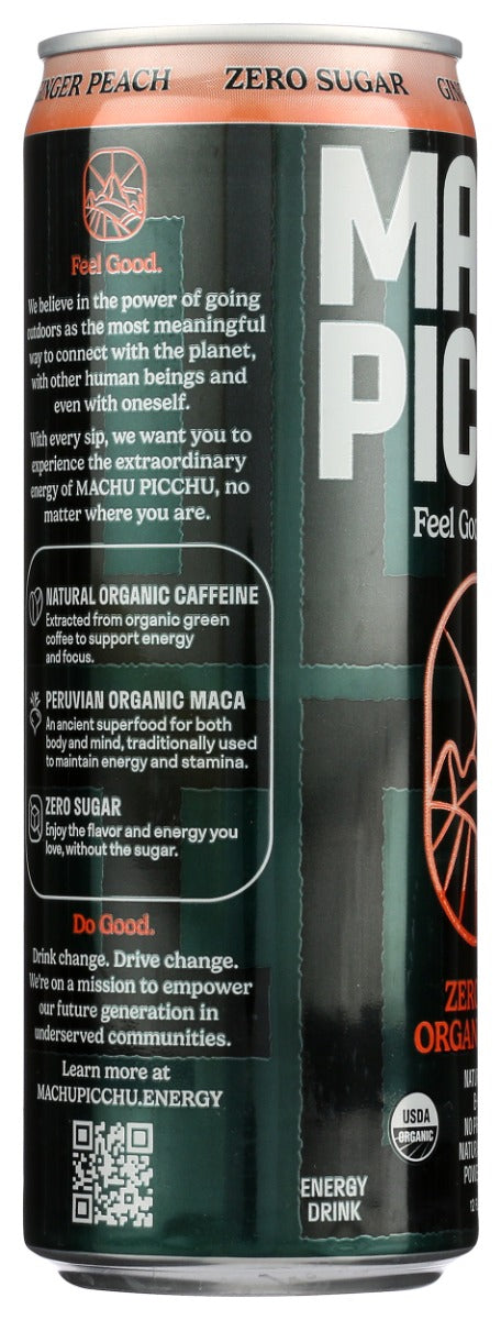 MACHU PICCHU: Craft Organic Energy Series Zero Sugar Ginger Peach, 12 fo