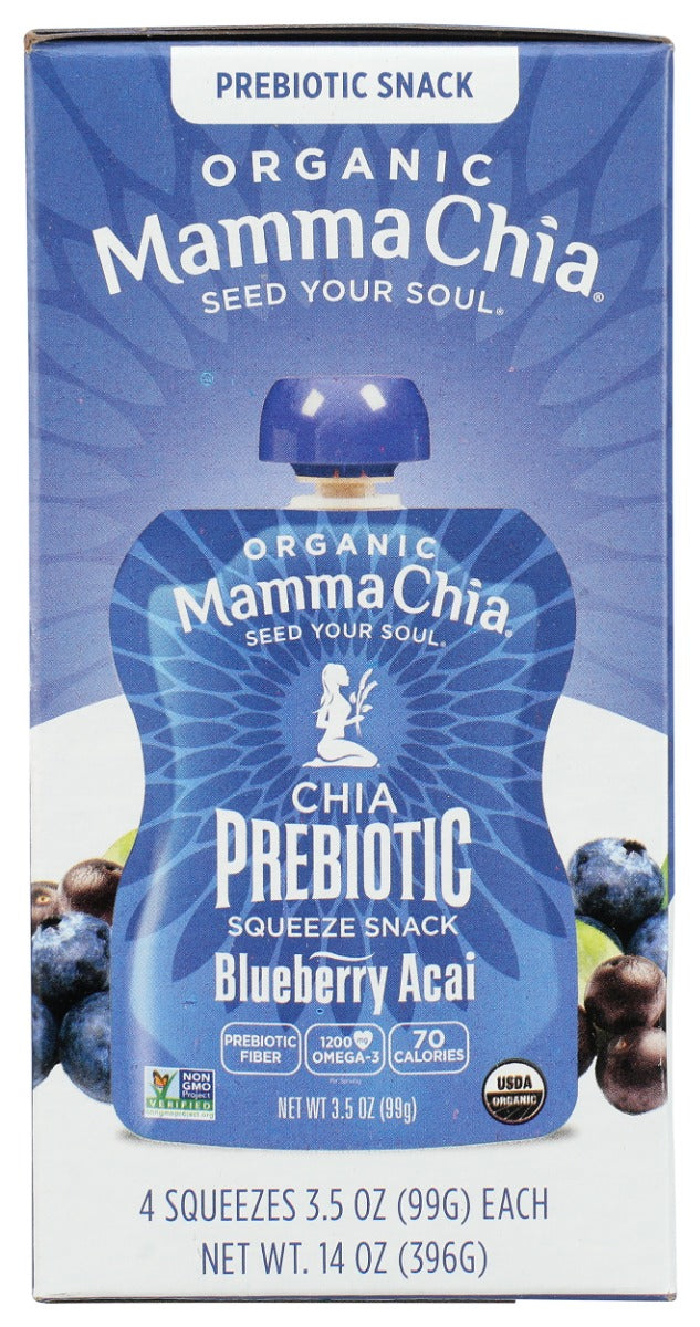 MAMMACHIA: Blueberry Acai Organic Chia Prebiotic Squeeze 4Pk, 14 oz