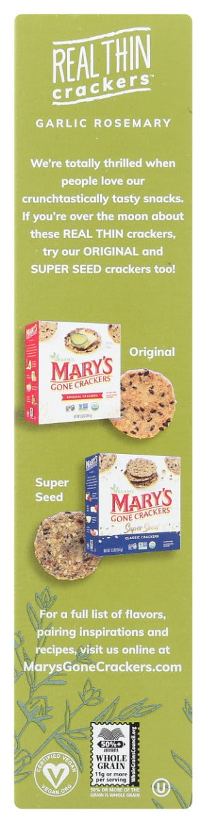 MARYS GONE CRACKERS: Garlic Rosemary Real Thin Crackers, 5 oz