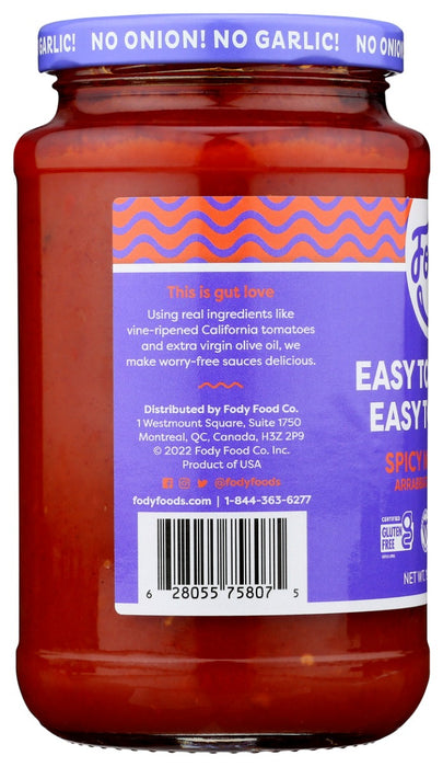 FODY FOOD CO: Spicy Marinara Arrabbiata Pasta Sauce, 19.4 oz