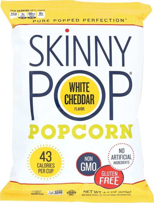 SKINNYPOP White Cheddar brings you that cheesy flavored goodness you desire without any dairy. This 4.4oz bag is great for individuals to grab a few handfuls or for sharing with friends and family. SKINNYPOP is gluten free, non-GMO, and a delicious whole grain snack. This flavor is also vegan!