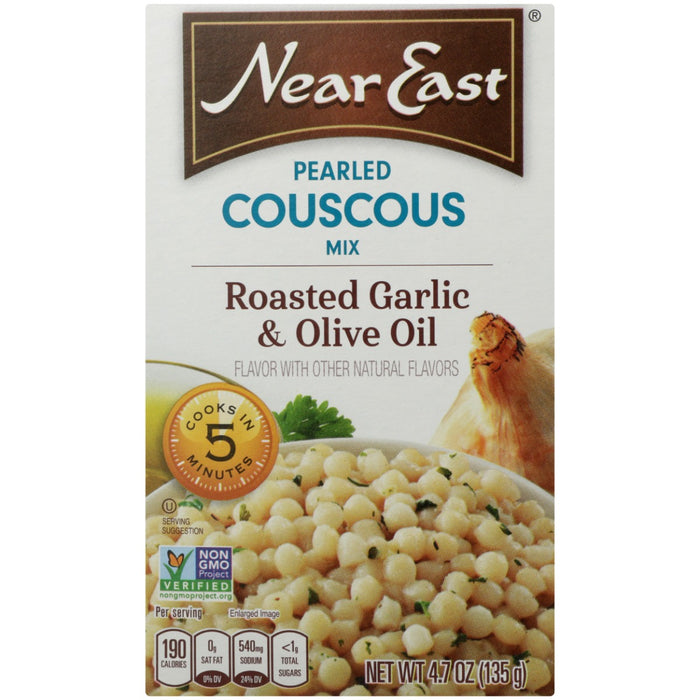 Impress your family and friends when you serve Near East Roasted Garlic &amp; Olive Oil Pearled Couscous. Made with pasta pearls that are larger than traditional couscous, its unique and appealing texture will create a delicious and sophisticated side dish that is sure to impress everyone at your table. 