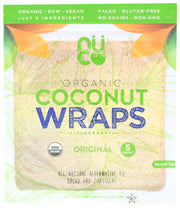 It's just 3 simple organic ingredients: coconut meat, coconut water, and unrefined virgin coconut oil. The Wrap is pliable/foldable and can be used in many applications and recipes!  Available in 4 unique flavors!