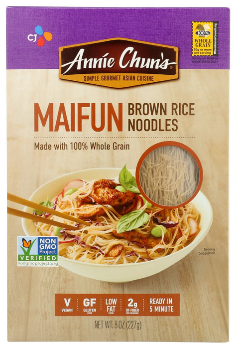 Our special Maifun Brown Rice Noodles are made with 100% whole grain. With a delicate texture and mild flavor, they're perfect for authentic Asian stir-fries, savory noodle soups and chilled salads. Enjoy.
