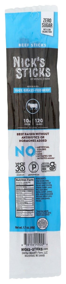 Nick's Sticks beef sticks are chock-full of sunshine and free-range living. You can positively taste the nutritiousness (or is that the deliciousness?) of our staple product. Your brain says order it for being a clean protein, dye-free, nitrate-free, hormone-free, sugar-free (not a low calorie food), antibiotic-free snack. Your tummy will keep you coming back for the pure pleasure of its beefy taste.