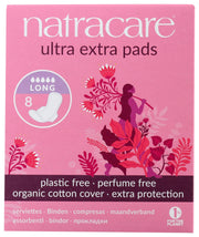Natural and absorbent pads for heavy periods or overnight, with an extra cushion layer and wings to secure the pad in place.
Ultra extra long pads come individually wrapped so are easily carried around when you are out and about.