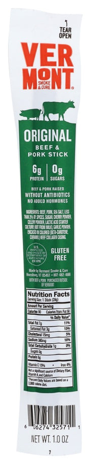 Our Original Beef &amp; Pork Stick is a fan favorite crafted with simple ingredients like fresh cracked pepper, garlic and mustard¯seed for¯easy snacking flavor.
From meats raised without antibiotics or added hormones.  Free from major allergens, MSG and Gluten.