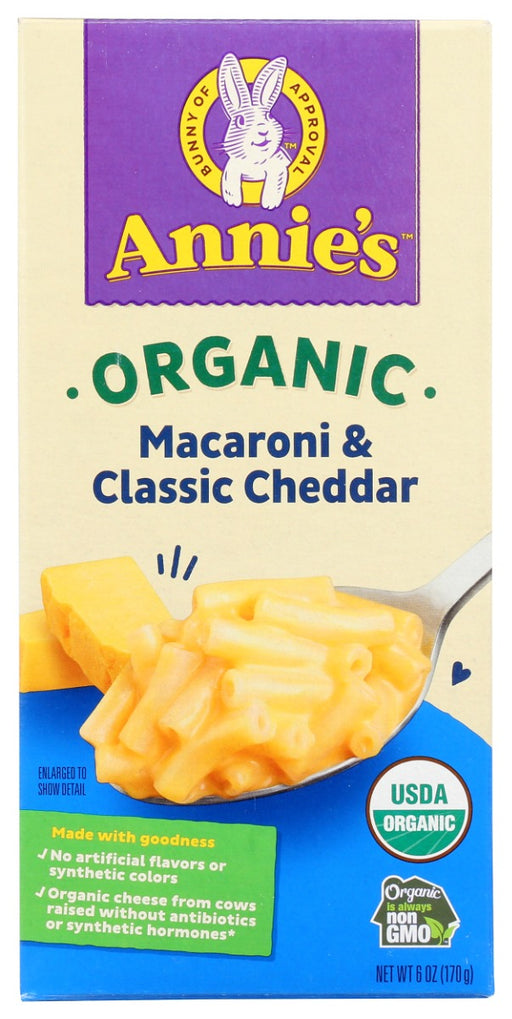 Annie's Homegrown organic macaroni and cheese made with no artificial flavors or synthetic colors
Perfect as a side dish, in recipes like baked bacon mac n cheese, or paired with veggies and chicken nuggets for a tasty kids mac and cheese dinner
Annie's cheddar mac and cheese ready in just eight minutes for a quick and flavorful family meal option