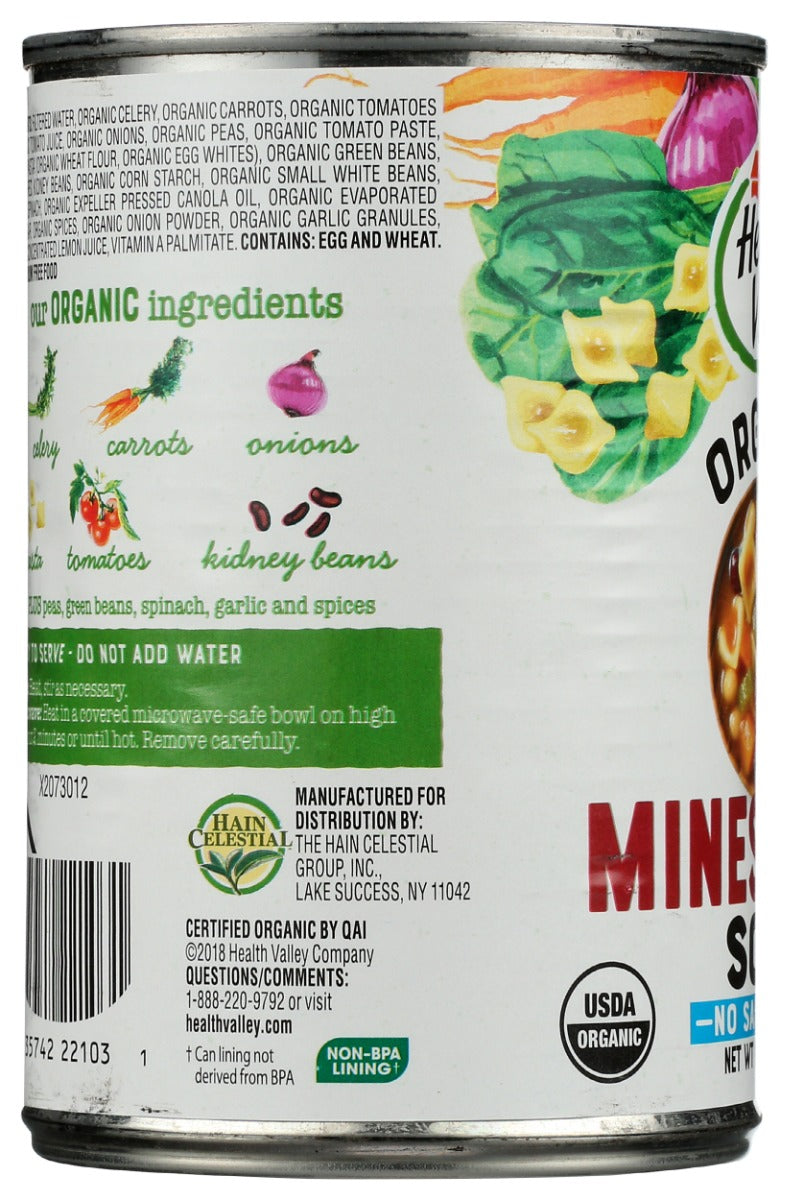 HEALTH VALLEY: Minestrone No Salt Added Soup, 15 oz