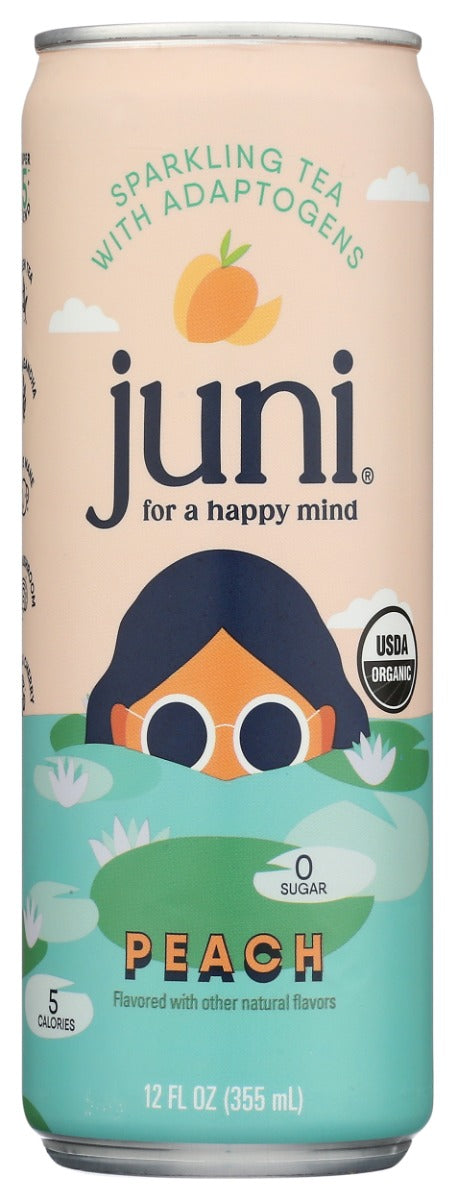 JUNI: Peach Sparkling Tea With Adaptogens, 12 fo
