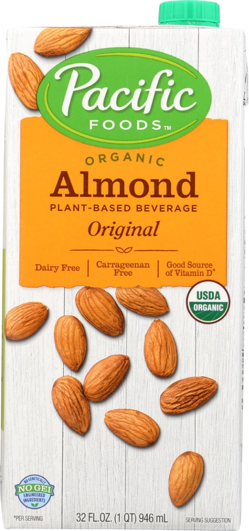 Add a little plant power to your day with Pacific Foods® Original Organic Almond Milk. This plant based milk alternative takes organic almonds and adds a gentle roast to allow their authentic taste to shine through. The result is a deliciously creamy lactose free milk substitute that’s a pleasure to drink by the glass and blends perfectly in recipes. Pour this non dairy milk alternative over cereal, blend it in smoothies, or swap it for dairy milk when baking.
