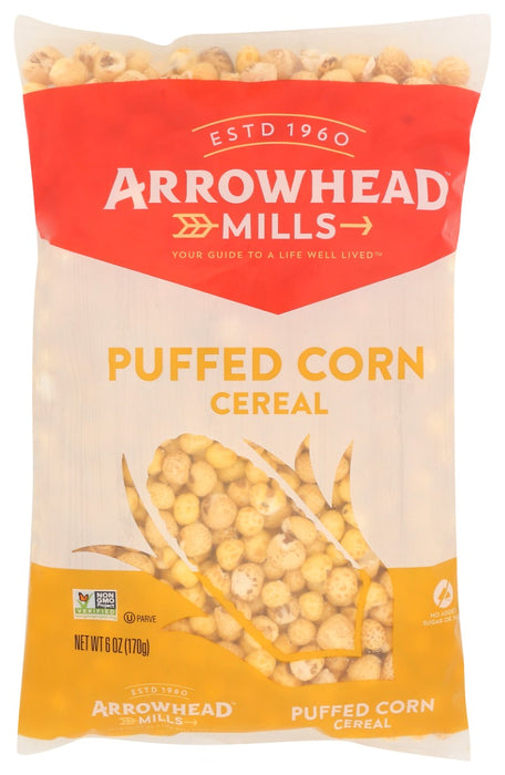 Arrowhead Mills Puffed Corn Cereal is hearty and flavorful. Made with puffed whole grain yellow corn, our cereal is low in fat and has no added salt or sugar. Eating well is made easy with satisfying foods that fuel your day deliciously.