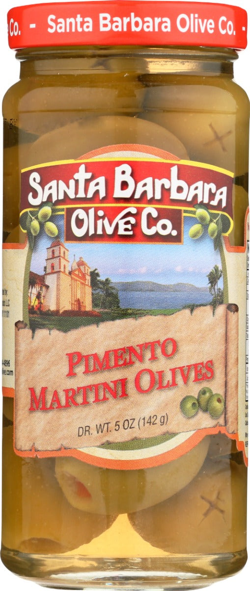 A pimento stuffed in a large green olive cured in vermouth.