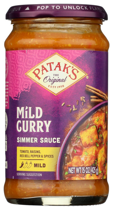 Patak's® Mild Curry Simmer Sauce is a mild, coconut-based curry sauce made with red peppers, tomatoes, and a complex spice blend. Bring your authentic curry dish together in just a few minutes.