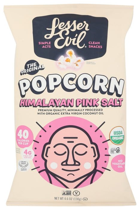 LESSER EVIL: Himalayan Pink Salt Organic Popcorn, 4.6 oz