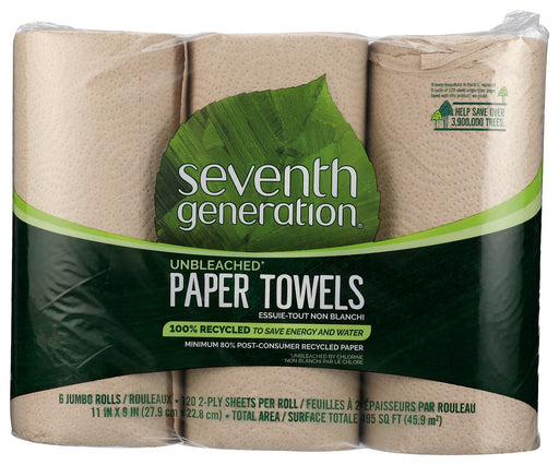 These hard-working paper towels absorb spills quickly, even when wet - and give you one more way to reduce your household's impact on the environment. Unbleached, 100% Recycled, Minimum 80% Post-Consumer Recycled Content; No dyes, inks or fragrances.