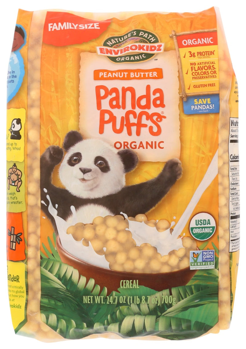 Tasty with organic peanut butter and crunchy whole grain corn puffs, our most popular cereal is organic, gluten-free, non-GMO, and made without artificial ingredients. It's a wholesome, hearty, nutrient-packed breakfast and on-the-go snack”no wonder parents love it, too! Each box of EnviroKidz cereal you buy helps save pandas and their habitat. We donate a percentage of all our sales to animal conservation efforts and global educational programs, so you are helping save animals, one breakfast at a time.