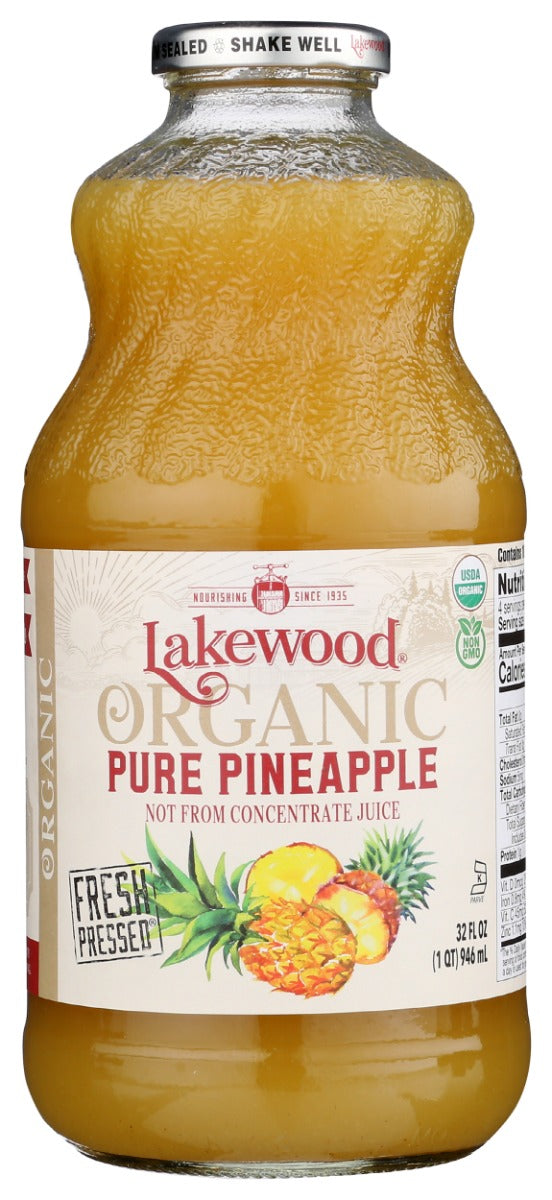 Embark on a journey to the heart of the tropics with Lakewood Organic Pure Pineapple Juice. Each bottle contains only the Fresh Pressed® juice from 2 to 3 organic pineapples, ensuring a burst of vibrant flavors and an abundance of health benefits with every glass.