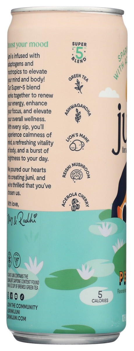 JUNI: Peach Sparkling Tea With Adaptogens, 12 fo