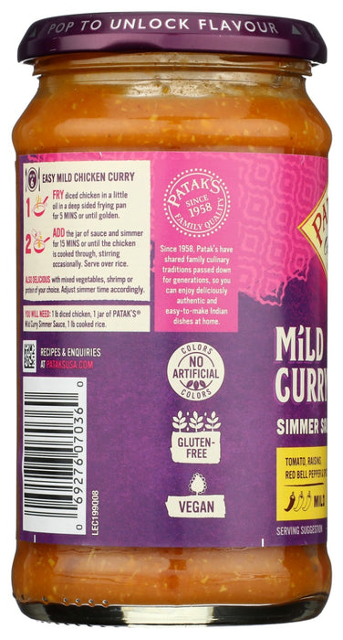PATAKS: Mild Curry Simmer Sauce, 15 oz