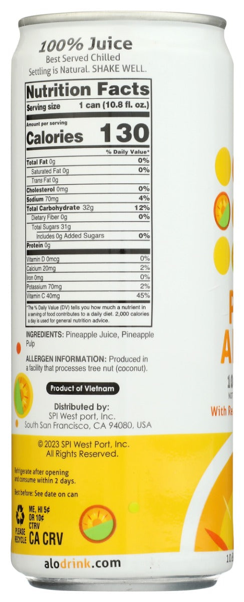 ALO: Pineapple Juice with Real Pineapple Pulp, 10.8 fo