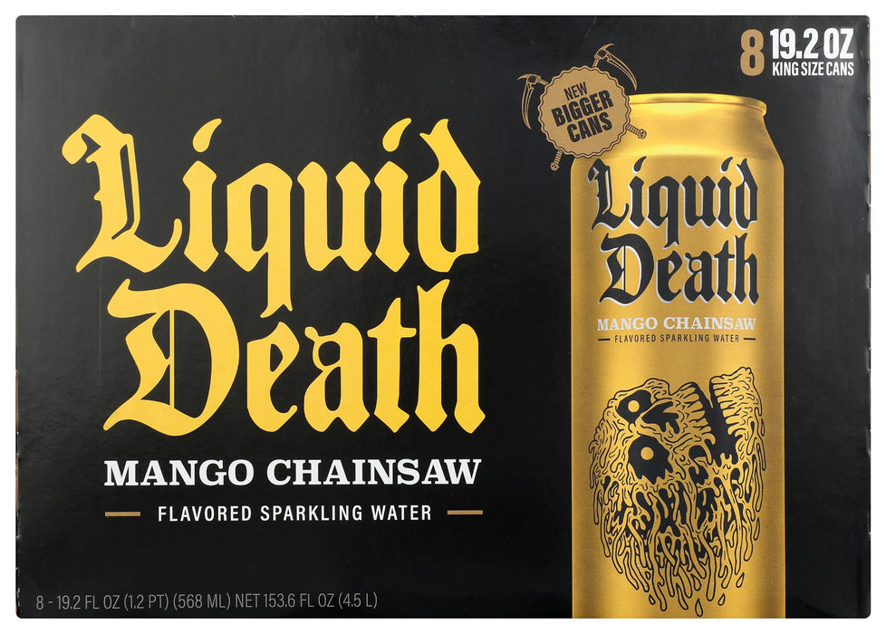 LIQUID DEATH: Mango Chainsaw Sparkling Water 8Pk, 153.6 fo