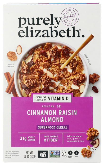 PURELY ELIZABETH: Cinnamon Raisin Almond Superfood Cereal With Vitamin D, 11 oz