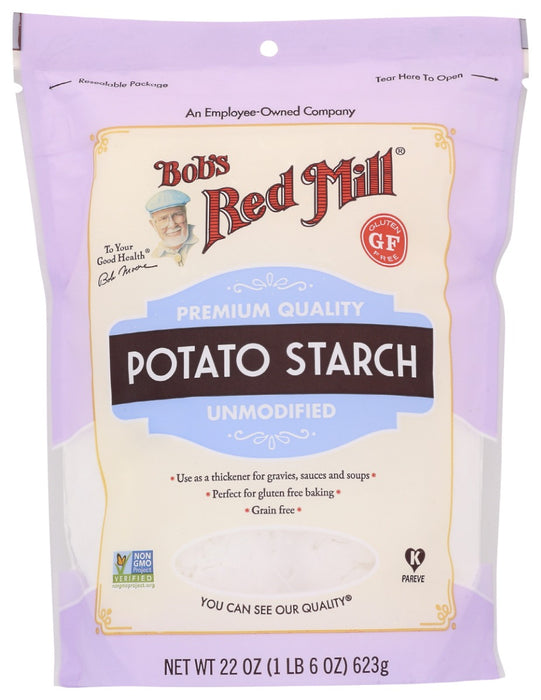 Gluten Free Potato Starch is used as a thickener for sauces, soups, and stews. One of the benefits of potato starch is that it tolerates higher temperatures than cornstarch when used as a thickener. It's a natural way to add moistness to many baked goods. Check out our potato starch nutrition tab for more information!