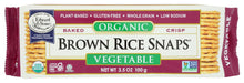 In 1978, Edward &amp; Sons introduced the first Brown Rice Snaps®. Oven baked instead of fried, they pioneered a new generation of healthy, whole grain snacking. Vegetable Brown Rice Snaps® are baked with 100% organic whole grain brown jasmine rice. We add a wholesome blend of organic vegetable seasonings to complete our Vegetable Brown Rice Snaps®. Exceptionally crisp and delicious they are great straight out of the package or served with your favorite dips and spreads.