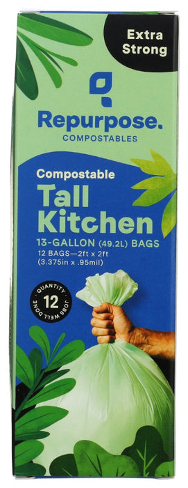 REPURPOSE: Compostable Tall Kitchen Bag 13gallon, 12 ea