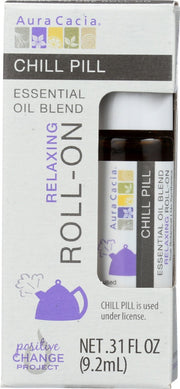 With a simple, roll-on application, these blends of essential oils and apricot kernel oil in the Aura Cacia Chill Pill Roll-on are perfect for safely applying to the skin for a variety of benefits"without leaving behind an oily feel. To inspire balance and calm, apply to temples, wrists and inner elbows. Dry prior to use.