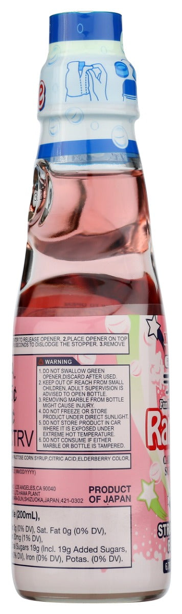 KIMURA: Ramune Carbonated Soft Drink Strawberry Flavor, 6.76 fo